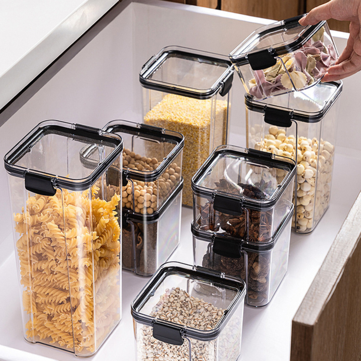 Conjunto de 10 Potes Organizadores Herméticos de Plástico con Tapa Selladora al Vacío