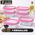 Kit de 7 Frascos Herméticos de Vidrio Templado con Tapa de Sellado al Vacío + REGALO: Kit de Utensilios de Cocina
